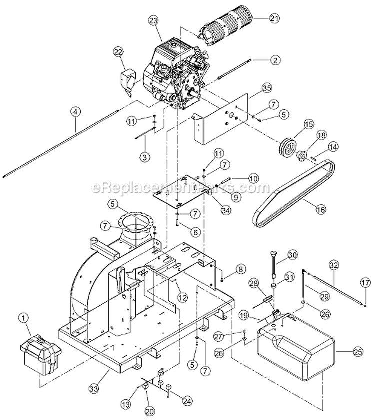 Engine Diagram and Parts List for B00001 Bear Cat Chipper Shredder